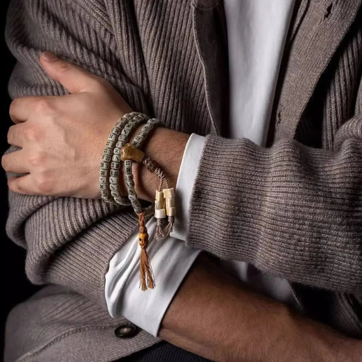 108-piece carved Tibetan-style yak bone bracelet