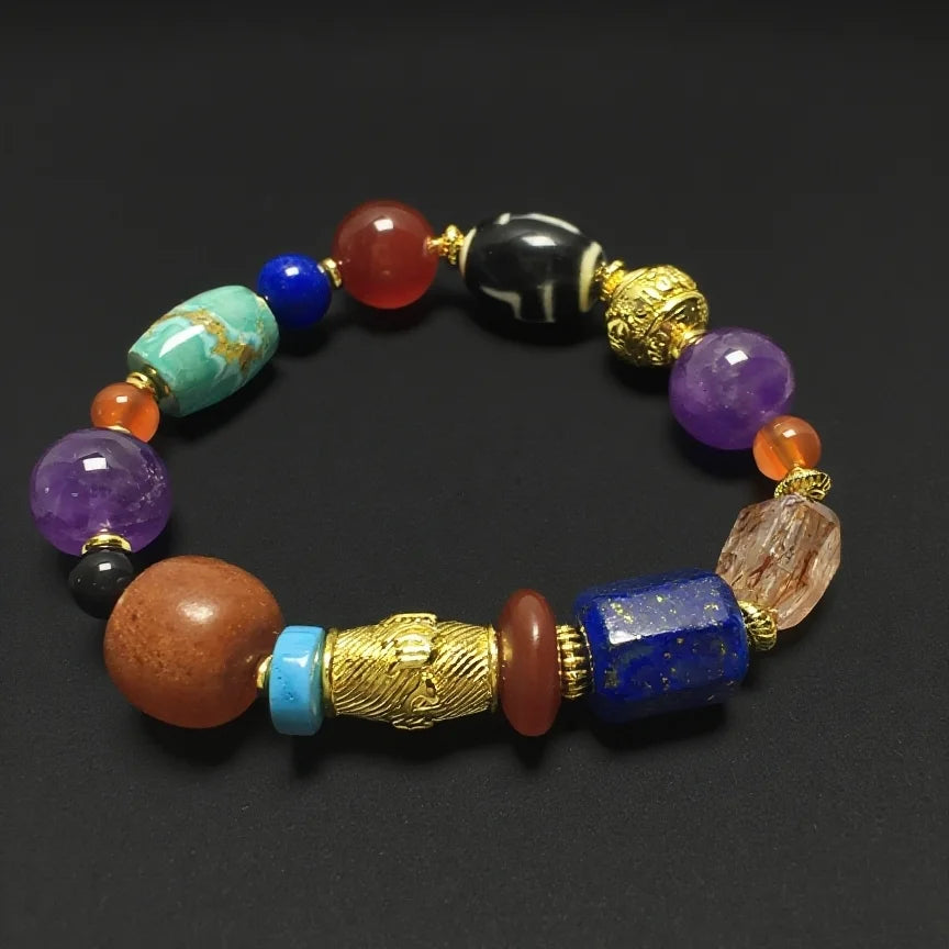 Tibetan DIY Bracelet: Dzi Bead & Mixed Gems – Rock Spiritual Fusion.