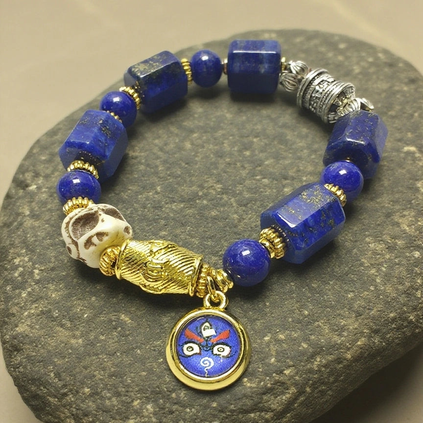 Tibetan DIY Bracelet: Lapis Lazuli, Ox Bone & Skull – Edge Meets Spirituality.