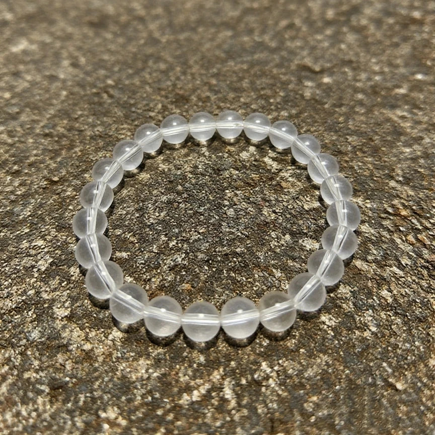 Tibetan clear quartz bracelet—boost wisdom & intuition, stylishly.