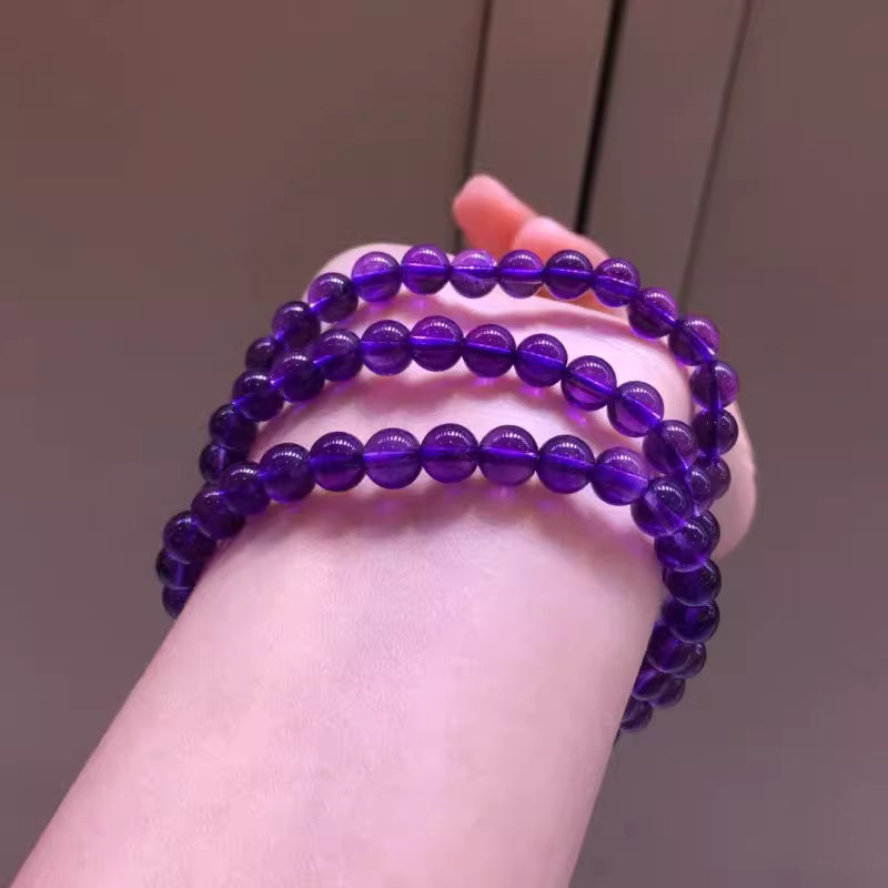 Natural amethyst and violet three-circle bracelet