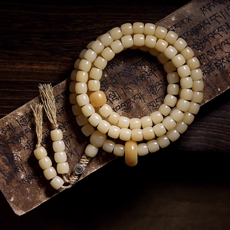Original natural white jade bodhi root Buddha beads, 108 beads, for playing, prayer beads, bracelet