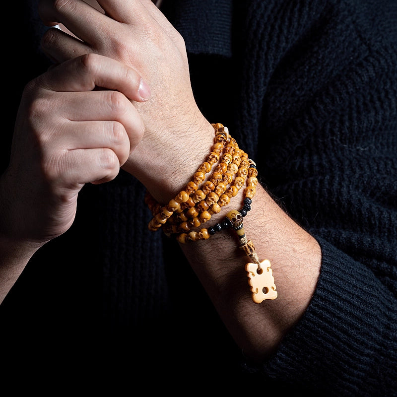 Tibetan Yak Bone Buddhist Bead Bracelet—108 Beads for Blessing & Protection.