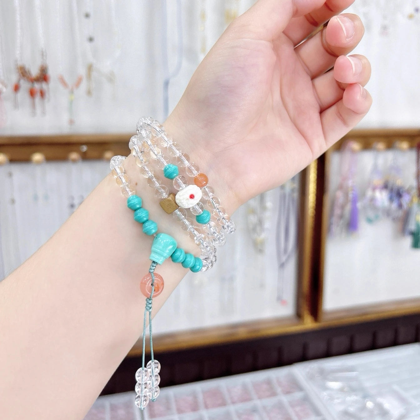 Natural white crystal three-circle bracelet