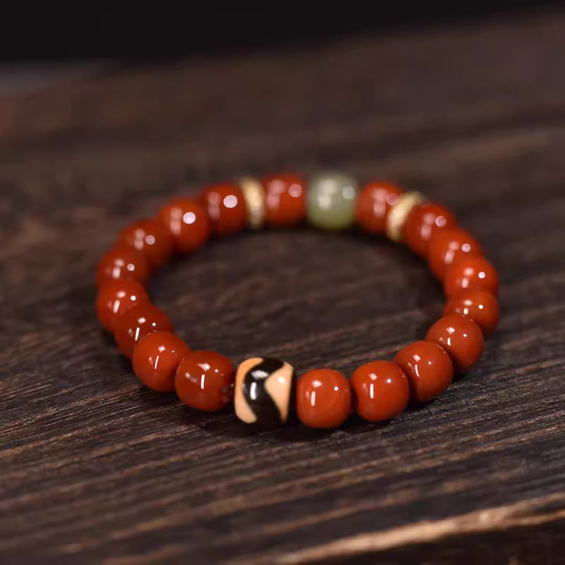 Sunset Glow/South Red Agate Dzi Bead Bracelet