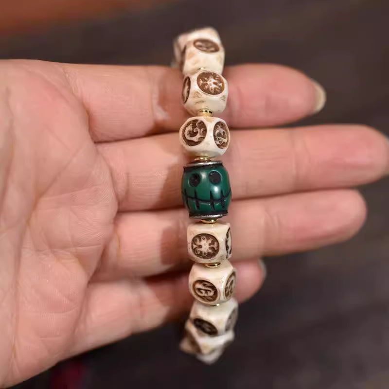 Ox bone and glass bracelet