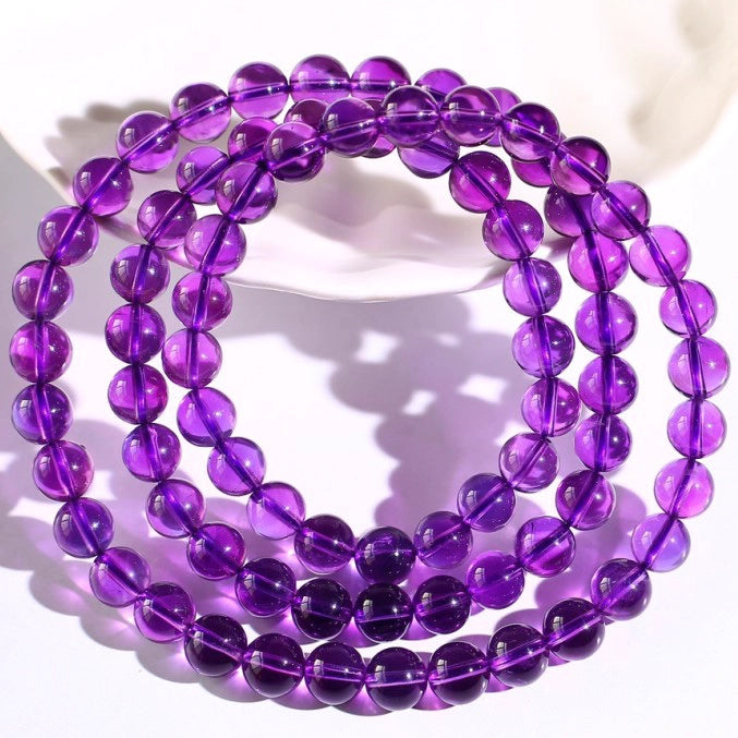 Natural amethyst and violet three-circle bracelet