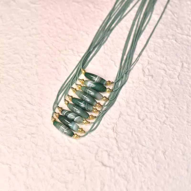 Dzi Green Stream Treasure Necklace