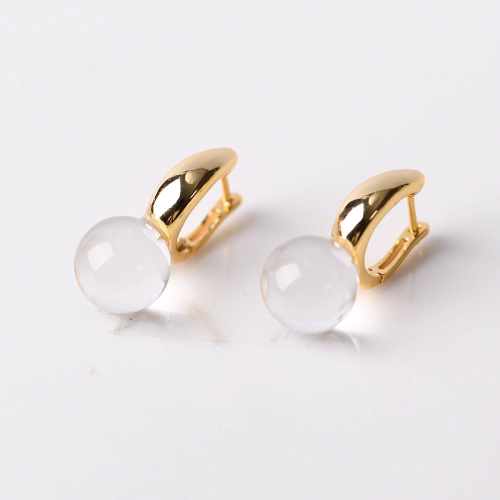 White quartz silver-plated gold earrings/ear pendants