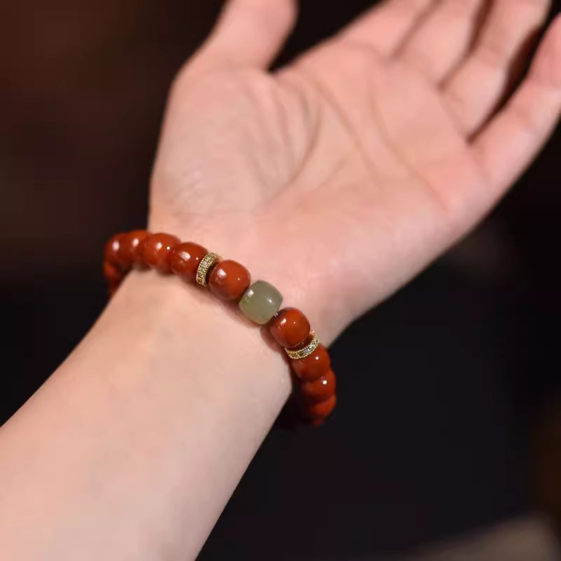 Sunset Glow/South Red Agate Dzi Bead Bracelet