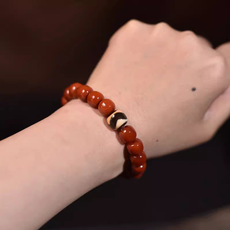 Sunset Glow/South Red Agate Dzi Bead Bracelet