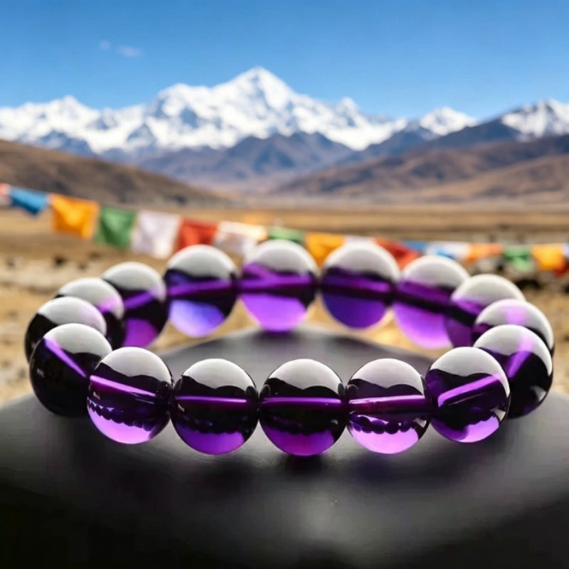 Natural amethyst bead bracelet, handcrafted Himalayan spiritual healing jewelry for positive energy and inner balance.