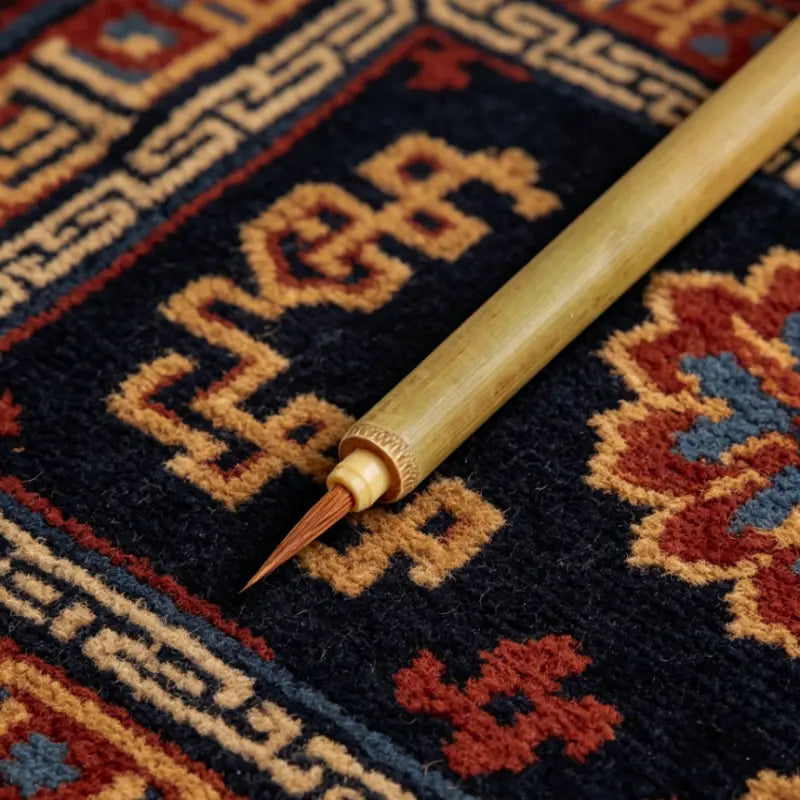 Close-up of fine weasel hair tip on bamboo handle liner brush