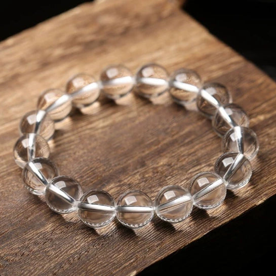 Natural Clear Quartz Healing Bracelet, Tibetan Spiritual Energy Crystal Beads for Stress Relief & Chakra Balance