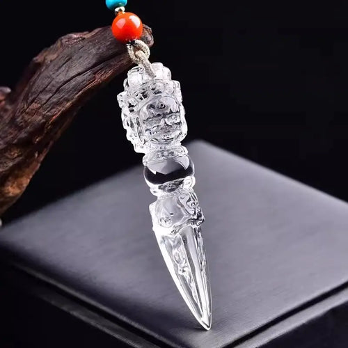 Hand carved clear quartz phurba pendant necklace, natural energy crystal spiritual jewelry
