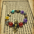 Copper dzi bead Vajra bracelet with turquoise, amethyst and citrine — Tibetan Buddhist jewelry
