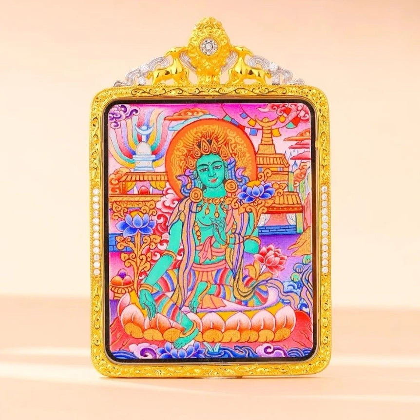 Green Tara Spiritual Thangka Pendant