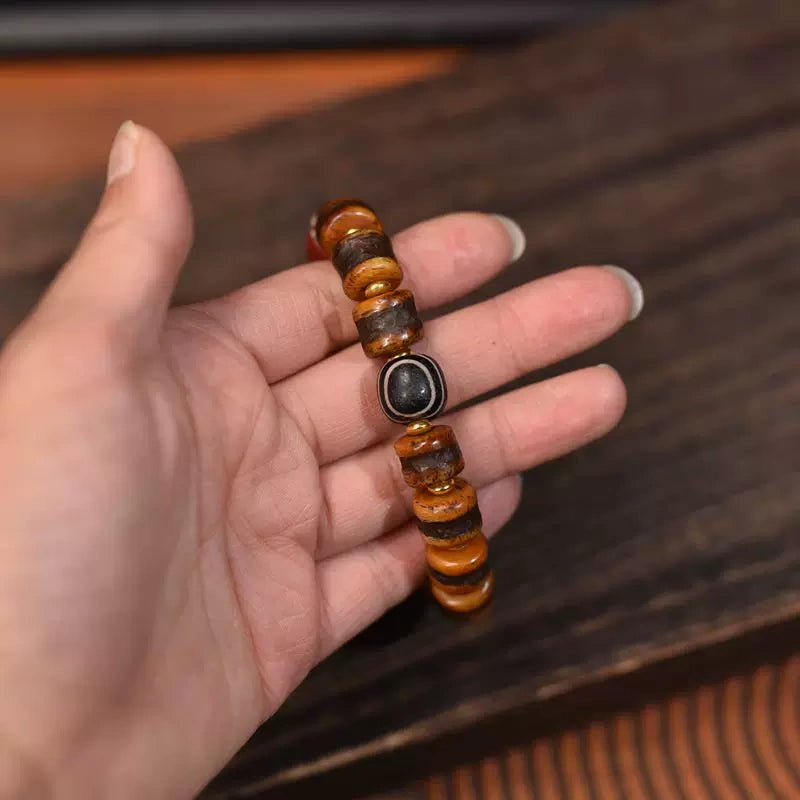Unique grain vintage yak bone beads bracelet, plain single loop tibetan spiritual mala without extra pendants