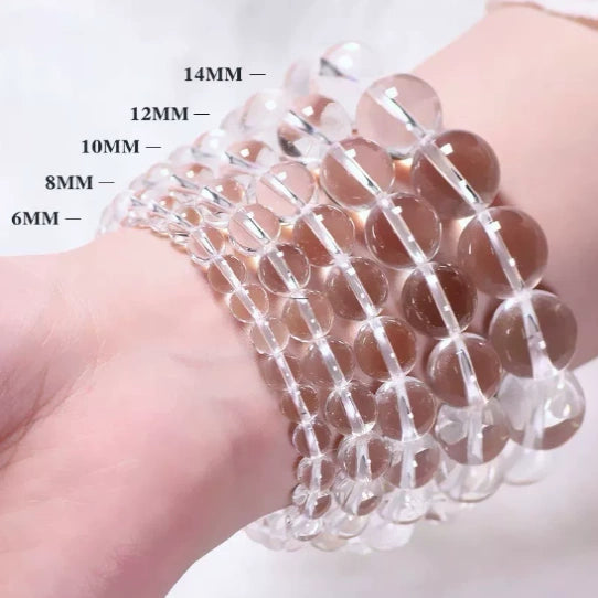 High Grade Clear Quartz Chakra Bracelet, Handmade Tibetan Energy Crystal Jewelry for Daily Meditation