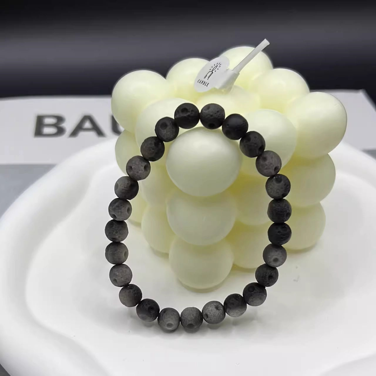 Hand-polished natural obsidian stretch bracelet with lunar meteorite texture, unisex energy healing crystal bead jewelry for negative energy cleansing