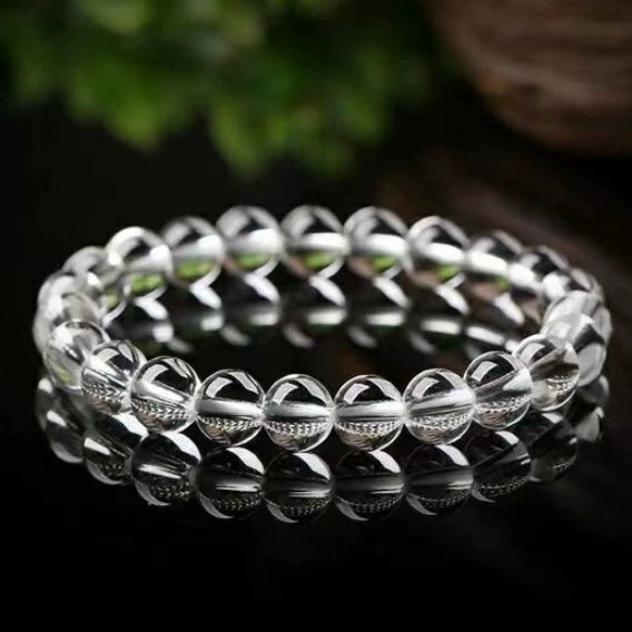 Raw Clear Quartz Spiritual Protection Bracelet, Pure Quartz Beads for Inner Calm & Positive Vibration