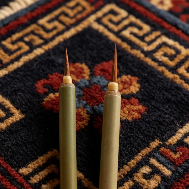 Two weasel hair liner brushes showing fine pointed tips for detail painting