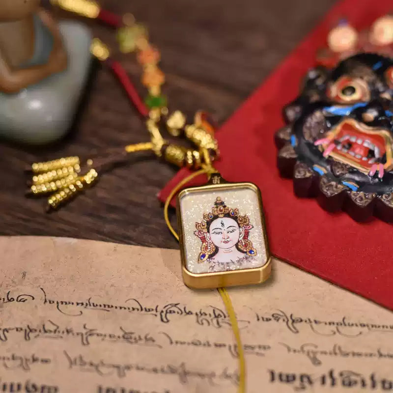 Traditional Tibetan White Tara Thangka jewelry inspired by Himalayan culture